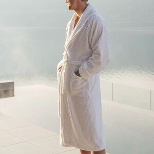 Four Seasons Luxury Bath Robe White Plush Waffle Weave 100% Cotton Unisex Large